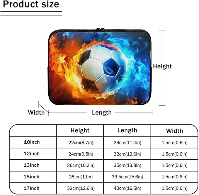 Water and Flame Football Laptop Protective Sleeve for Men Boys Computer Sleeve 15 inch Laptop Case Bag Portable Computer Carrying Case Suitable GITS for Teens