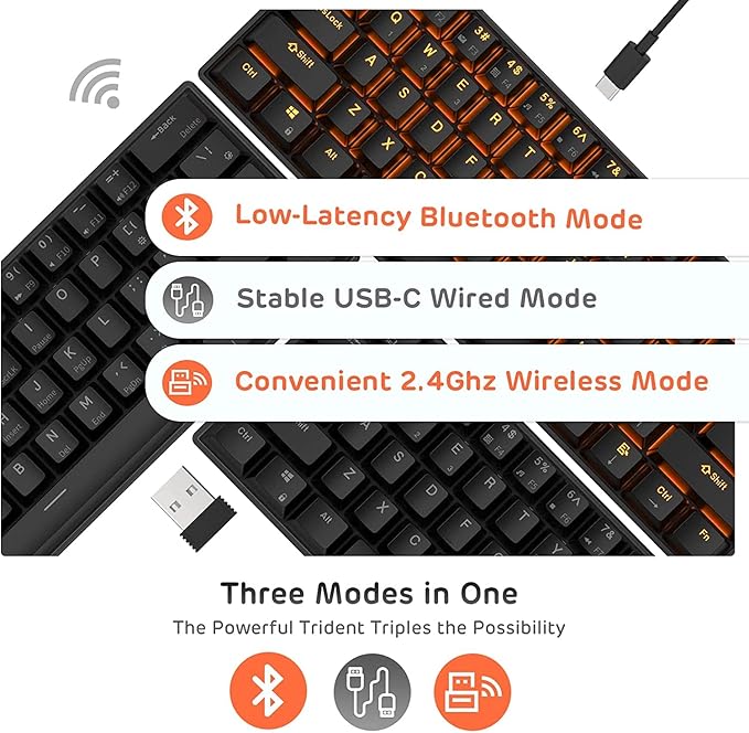 RK ROYAL KLUDGE RK61 Wireless 60% Triple Mode BT5.0/2.4G/USB-C Mechanical Keyboard, 61 Keys Wireless Mechanical Keyboard, Compact Gaming Keyboard w/Software (Hot Swappable Brown Switch, Black)
