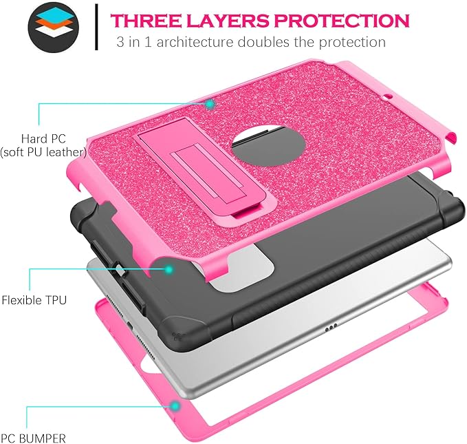 YINLAI Case for iPad 6th / 5th Generation, iPad 9.7 Case Glitter Women Hybrid Shockproof Protective Cover with Kickstand iPad 9.7-Inch iPad Air 2nd A1893/A1954/A1822/A1823, Hot Pink