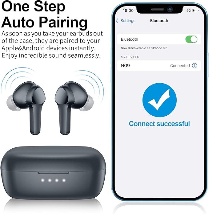 Wireless Earbuds,Immersive Sound Premium Deep Bass Hi-Fi Stereo Headset IPX8 Waterproof Bluetooth 5.3 with 4 Mics Call Noise Cancelling Wearable Technology Rings Earphones for iOS,Android,Workout