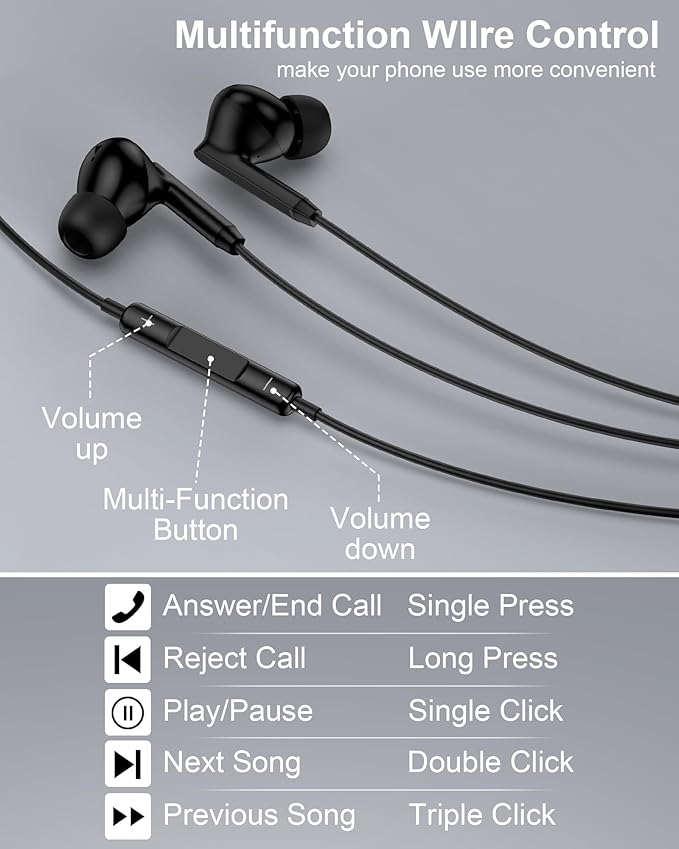 Samsung Wired Headphones USB C, Usbc Wired Earbuds in-Ear for Apple iPhone 17e 17 Pro Max 17pro Air 16e 16 15 Plus, Noise Cancelling Ear Buds USB-C Earphones with Microphone Android Type C Plug Galaxy