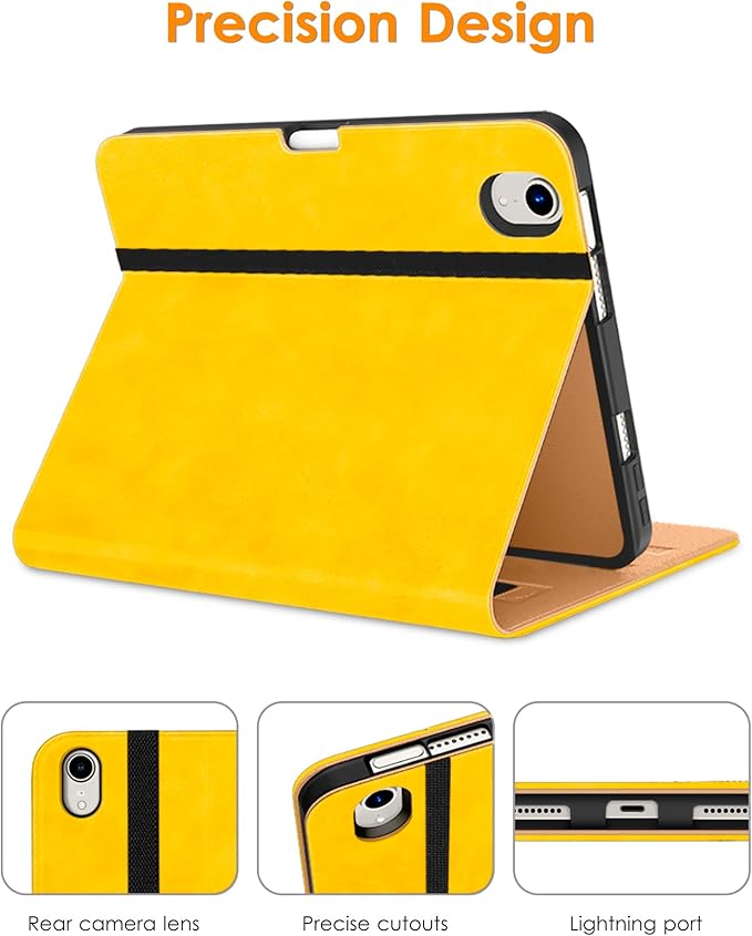 DTTO for iPad mini 7th (A17 Pro) 2024/iPad Mini 6th Generation Case 2021 8.3 Inch, Premium Leather Business Folio Stand Cover for Mini 7/6 with Pencil Holder-Multiple Viewing Angles, Yellow