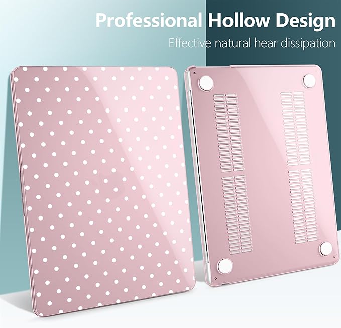 DONGKE Compatible with M5 MacBook Air 15 inch Case 2026 2025-2023 A3448 A3241 A3114 A2941 M4 M3 M2 Liquid Retina Display Touch ID, Protective Hard Shell Cover & Keyboard Skin - White Polka Dots