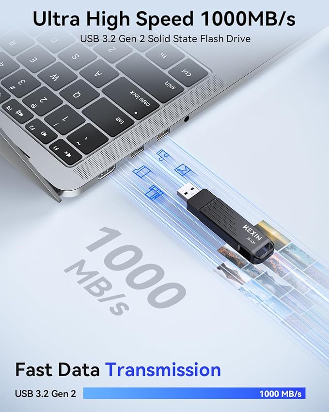 KEXIN Dual USB C Thumb Drive 256GB up to 1000MB/s Flash Drive with Type-C and USB-A Connectors USB 3.2 Gen 2 USB Drive 256G Swivel Memory Stick for iPhone 15/16/17, Smartphone, Tablet, Laptop
