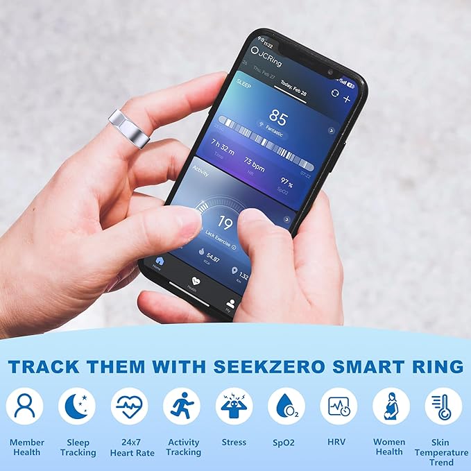 Smart Ring for Women Men, Titanium Fitness Ring with Heart Rate, Stress & Sleep Monitoring,Step & Calorie Counter, 5ATM Waterproof for iPhone and Android,No Subscription Fee(Silver, 12)