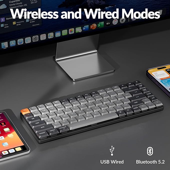 Keychron K3 75% QMK Wireless Mechanical Keyboard, Bluetooth 5.2/Wired Connection Custom Programmable RGB, Hot-Swappable with Low Profile Banana Switch for Mac Windows Linux - Version 3