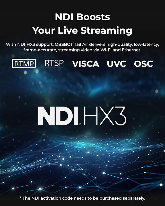 OBSBOT Tail Air NDI Streaming Camera 4K, AI Tracking PTZ Camera with Intelligent APP, Gesture Control, HDMI/USB-C/Wireless Webcam, Live Streaming Cameras (Tail Air+Remote (NDI Activated))