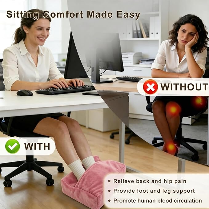 Foot Rest for Under Desk At Work,Ergonomically Designed Home Footrest with Warm Feet Pocket,Comfort Foam Foot Stool Used As A Foot Or Leg Elevator Under Desks,Office Chairs & Sofas or Couch - Pink