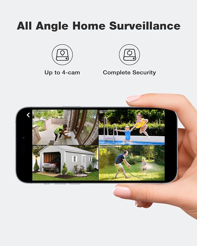 SEHMUA Solar Security Cameras Wireless Outdoor with Built-in Local Storage, No Subscription Required, Color Night Vision, 360° PTZ, 4MP Live View, Instant Alerts, Works 2.4G & 5G WiFi for Home System