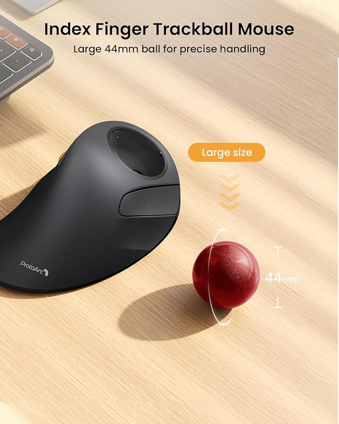 ProtoArc Wireless Bluetooth Trackball Mouse, EM03 NL Ergonomic Rollerball Mouse Rechargeable Computer Mice, 3 Device Connection, Compatible with PC, iPad, Mac, Windows-Red Ball