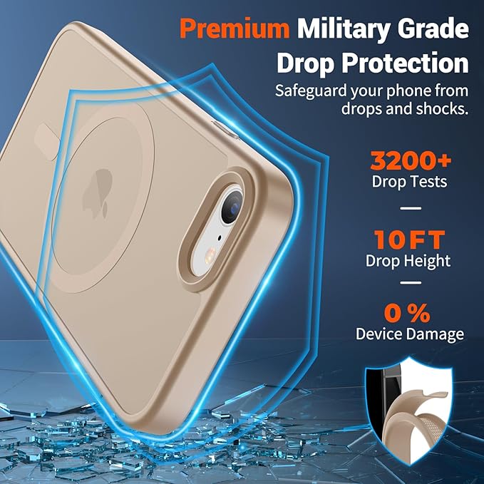 SUPFINE Magnetic for iPhone SE Case 2022 (3rd)/2020 (2nd), iPhone 8 Case (Compatible with MagSafe) (Military Grade Drop Protection) Translucent Matte Shockproof Phone Case,Desert Gold