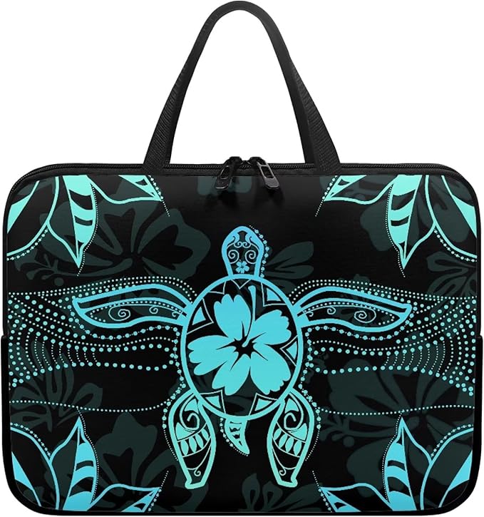 Polynesian Tribal Laptop Sleeve Case 15 Inch Laptop Cover Protective Case Portable Computer Carrying Bag Compatible with 10-17 Inch Shockproof Padded Laptop Case, Black & Green