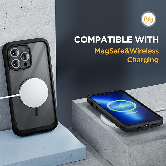 Miracase Magnetic for iPhone 13 Pro Max Case 6.7 inch, (Compatible with MagSafe) Upgrade Full-Body Clear Phone Bumper Case with Built-in 9H Tempered Glass Screen Protector, Magnetic Classic Black