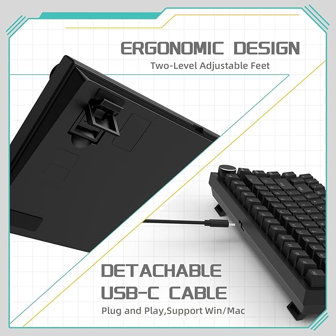 Attack Shark ajazz AK820 Mechanical Gaming Keyboard with Knob 75% Keyboard Hot Swappable Type-C Wired Gasket 5-Layer Noise Absorbing Foam White LED Backlit NKRO Linear Red Switch for PC/Win/Mac-Black