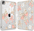 Tuiklol for iPad Pro 12.9 Inch 6th/5th/4th/3rd Generation 2022 2021 2020 2018 Case,Built-in Pencil Holder Clear Transparent Protective Back Shell Cover with Auto Sleep/Wake, Leopard Bow Pink