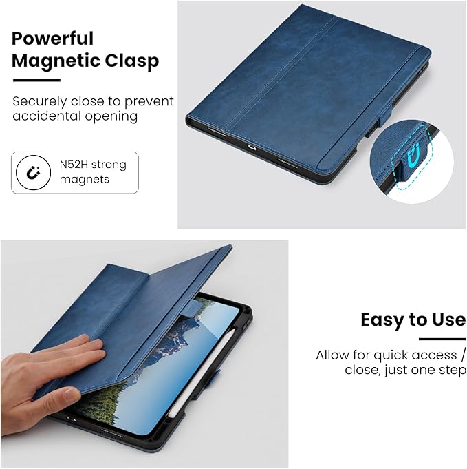 Handmade Case for iPad Air 13 Inch M4/M3/M2 (2026/2025/2024) with Pencil Holder Pocket,Magnetic Closure,Multi Angles Stand,Typing Angle,Folio Protective Cover,Auto Sleep/Wake,Dark Blue