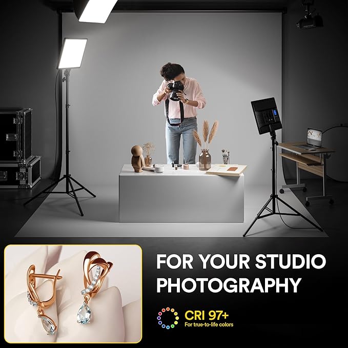 RALENO PLV-S116 Led Video Light and VL-S300K Led Video Lighting Kit with Remote & Stands for Video Recording YouTube Photography