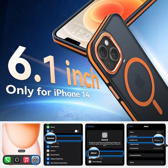 DOMAVER Magnetic 3 in 1 for iPhone 14 Case, [Omni-Directional Protection] with 1x Screen Protector + 1x Camera Cover, [Seamless Work with Magsafe] Protective Silm Case for iPhone 14 Cosmic Orange