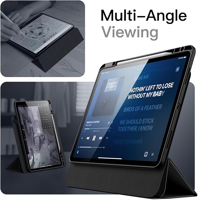 JETech Magnetic Detachable Case for iPad Air 13-Inch M4/M3/M2 (2026/2025/2024) with Pencil Holder, Removable Rotating Clear Cover, Portrait/Landscape Stand with Raised Screen View (Black)