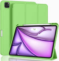 ZryXal New iPad Air 13 Inch Case M3 2025/M2 2024 with Pencil Holder, Trifold Stand Smart Case with Soft TPU Back,Auto Wake/Sleep(Grass Green)