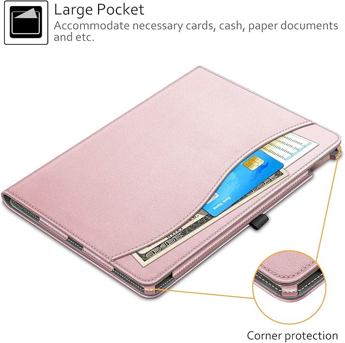 Fintie Multi-Angle Case, 2017/2015 iPad Pro 12.9 inch (Old Model) 1st & 2nd Gen Case - [Corner Protection] Folio Stand Cover with Pencil Holder & Pocket, Auto Wake/Sleep, Rose Gold