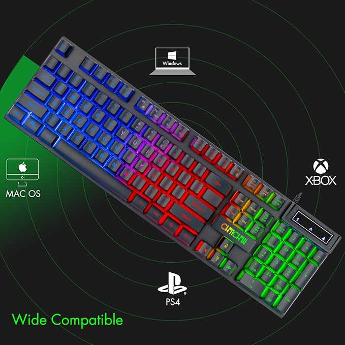 CHONCHOW Gaming Keyboard and Mouse Led Backlit USB Wired with Light Up 104Key 3600DPI 2 Side Button Mouse Keyboard Mechanical Feeling Compatible with PC Mac OS Xbox Ps4 Ps5 with Mousepad