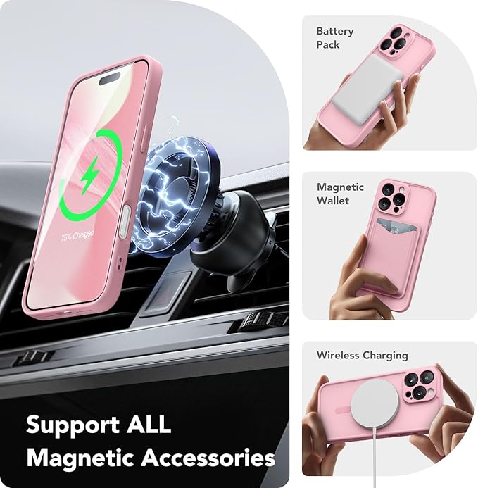 CAPRARO Magnetic Compatible with iPhone 16 Pro Case, Upgraded [Full Camera Protection] [Compatible with MagSafe] Protective Translucent Matte Women Girl Phone Case Cover, Peach Pink