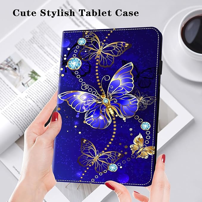 Case for iPad 9th / 8th / 7th Generation (2021/2020/2019) 10.2 Inch,PU Leather Flip Stand Card Slots Shockproof Case - Diamond Butterfly