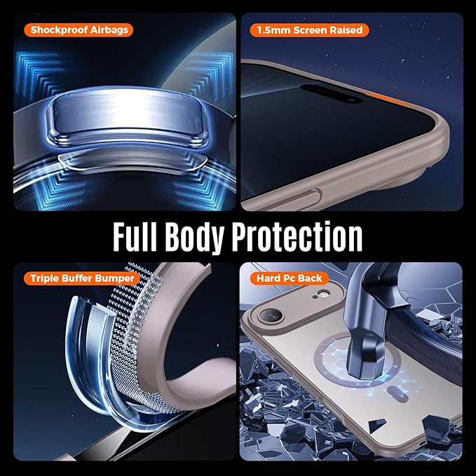 Symcele Designed for iPhone Air Case, Compatible with MagSafe, [Camera Protection] [15FT Military Drop Protection] Shockproof Translucent Matte Anti-Slip Thin Slim Phone Case, 6.5", Natural Titanium