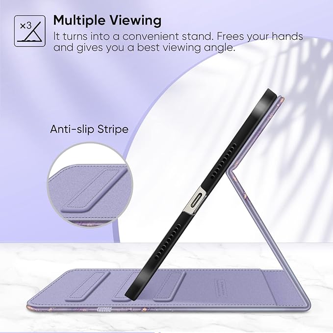 Fintie Folio Case for iPad Mini 7 (A17 Pro, 7th Generation) 2024 / iPad Mini 6 (6th Gen) 8.3 Inch, Multi-Angle Smart Stand Cover with Pencil Holder & Pocket, Auto Sleep/Wake, Lilac Marble