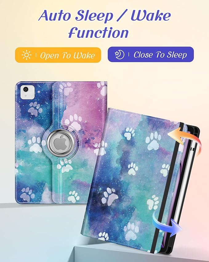 Kidcube for iPad Air 13 Inch Case (M3/M2)/for iPad Pro 12.9 Cases 6th/5th (2022/2021) - Women Girls Cute Rotating Stand Folio Cover with Pencil Holder & Card Slot Design Kawaii Cartoon Cool Dog Cover