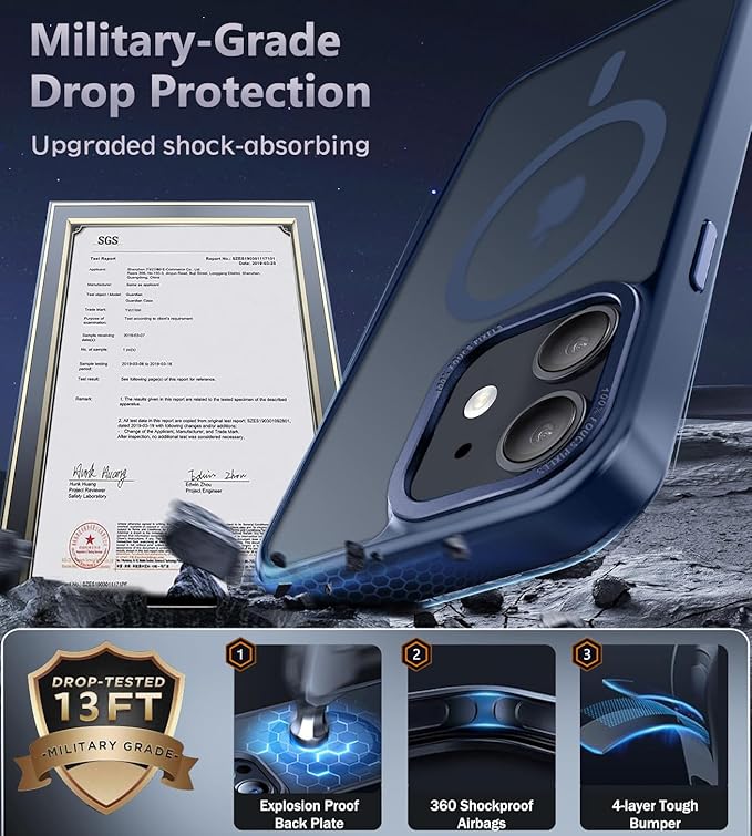 Newfuture Designed for iPhone 12 Case/iPhone 12 Pro Case with Magnetic [13 FT Military Drop Protection] [Compatible with Magsafe] Translucent Shockproof with Anti-Fingerprint Phone Case, Navy Blue