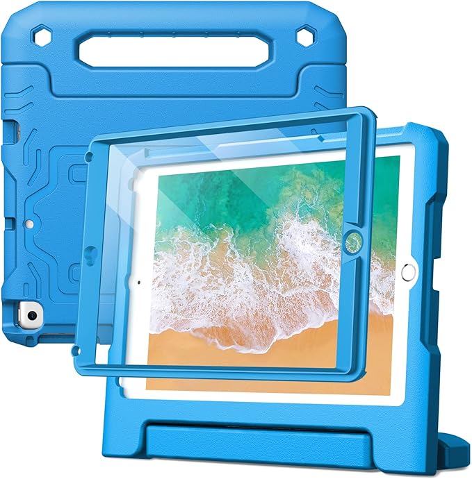 JETech Kids Case for iPad 9.7-Inch (6th/5th Generation, 2018/2017 Model) with Built-in Screen Protector, Shockproof Full-Body Handle Stand Tablet Protective Cover (Blue)