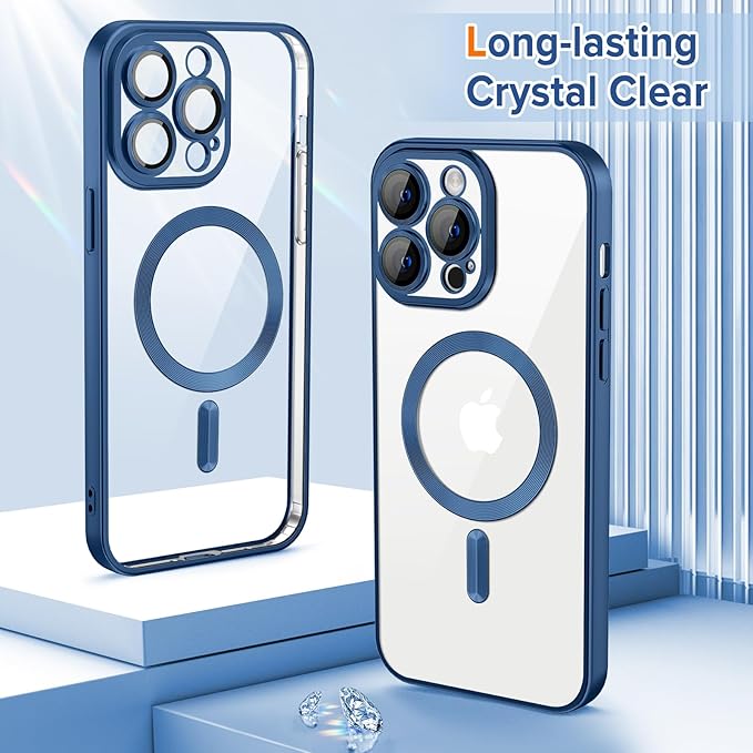 Hython Magnetic Clear for iPhone 14 Pro Case with Camera Lens Protector [Compatible with MagSafe] Luxury Plating Edge Slim Soft TPU Cover Protective Phone Case for iPhone 14 Pro 6.1", Matte Deep Blue