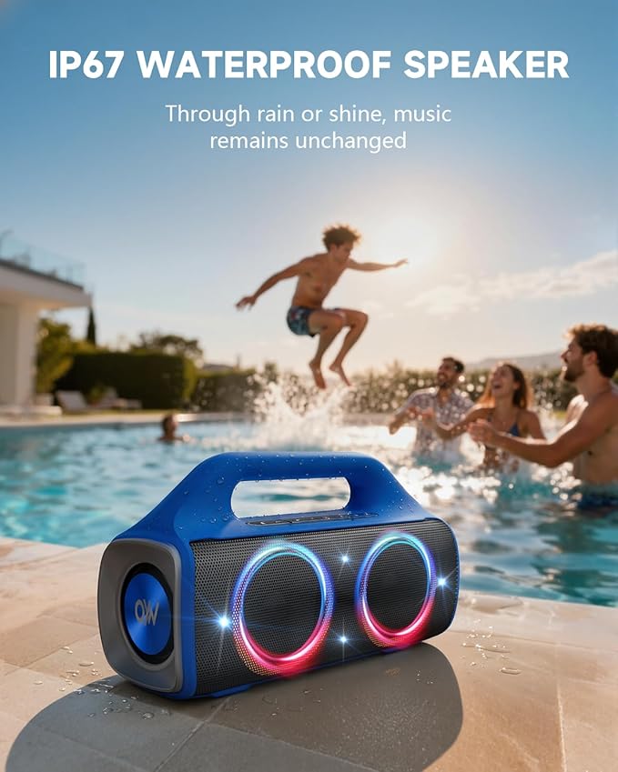 IPX67 Waterproof Bluetooth Speaker:80W(Peak) Loud Outdoor Portable Wireless Party Speakers with LED Lights,20H Playtime,Bluetooth 5.3,Deep Bass & TWS for Pool,Beach