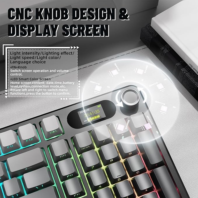 ATTACK SHARK X98PRO Wireless Mechanical Keyboard,Multi-Function Knob&TFT Screen,Tri-Mode BT/2.4G Hz/USB-C Wired Keyboard,Hot-Swappable RGB Backlit,4000mAh Cloud Drive,for Win/Mac/Linux-Moonlit Night