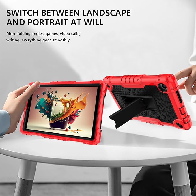 Case for for AT&T Amigo Jr. Tab 8 inch Tablet 9136K - [Built-in Kickstand] Anti Slip Kids Friendly Shockproof Silicone Protective Cover (Red/Black)