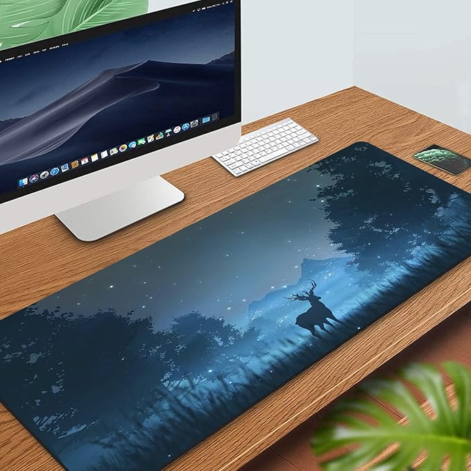 31.5x11.8 Inch Non-Slip Long Extended Large Gaming Mouse Pad with Stitched Edges XL Laptops Keyboard Mouse Mat(Forest Deer)