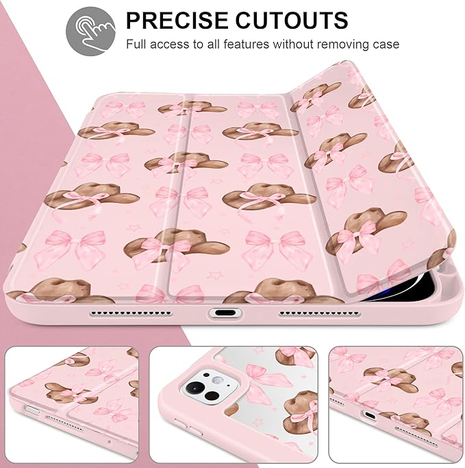 Case for iPad Pro 13 inch (M5) 2025 (M4) 2024 Release with Pencil Holder - Aesthetic Cute Preppy Design Trifold Cover with Soft TPU Bumper Clear Back Auto Sleep/Wake for Girls Women, Hat