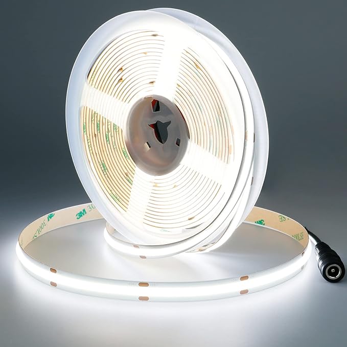 JOYLIT 24V COB LED Strip Lights 16.4ft 6000K Cool White 550LM/FT Super Bright CRI 95+, UL Premium 2400LEDs Dotless Dimmable Adhesive Tape Light 90W for Commercial, Industrial, Residential