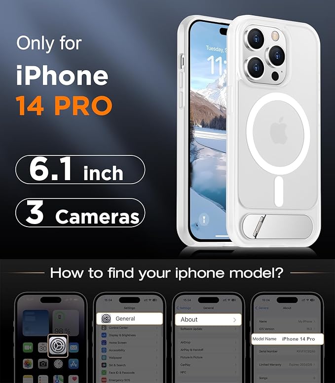 Magnetic Compatible with iPhone 14 Pro Case, [Built-in Invisible Kickstand][Compatible with MagSafe] [Military Grade Shockproof] Slim Translucent Matte Phone Case for iPhone 14 Pro 6.1"