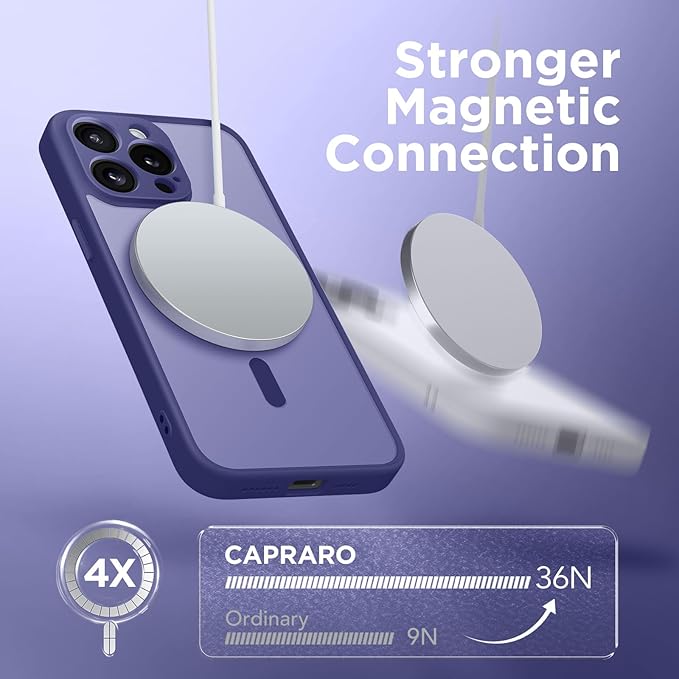 CAPRARO Magnetic for iPhone 14 Pro Case, [Compatible with MagSafe] [Full Camera Protection] Shockproof Protective Slim Translucent Matte Phone Case for iPhone 14 Pro 6.1'', Purple Eggplant