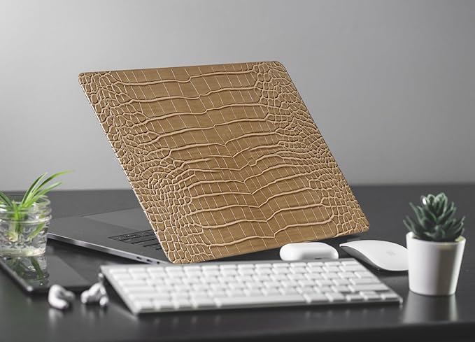 Compatible with Crocodile MacBook Air 13 inch Case 2021 2020 2019 2018 M1 A2337 A2179 A1932, Textured Elegant Luxury Aligator Skin Snakeskin PU Leather Hardshell Case & Keyboard Cover, Brown