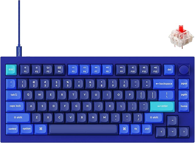 Keychron Q1 RGB Wired Custom Mechanical Keyboard Knob Version, 75% Layout QMK/VIA Programmable with Hot-swappable Gateron G Pro Red Switch Double Gasket Compatible with Mac Windows Linux (Blue)
