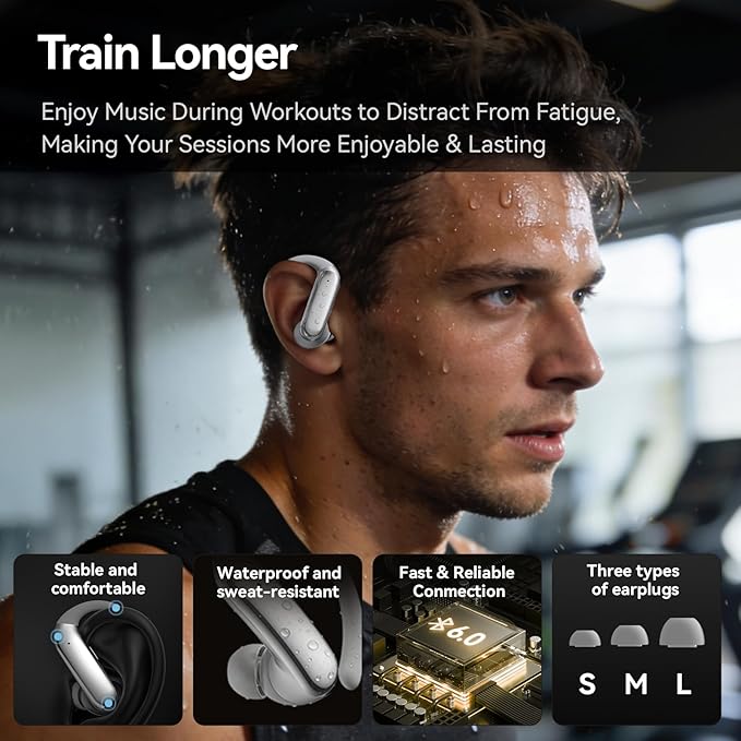 Sport Earbuds with Ear Hook 66hrs Playtime with LED Display Case, Wireless Bluetooth 6.0, Sports Over The Ear Earbuds, IPX4 Gym Workout Running Headphones, Deep Bass & Stereo Sound.