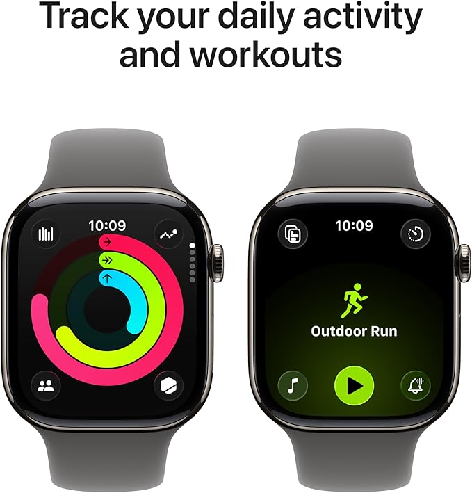 Apple Watch Series 11 [GPS + Cellular 46mm] Smartwatch with Natural Titanium Case with Stone Gray Sport Band - M/L. Sleep Score, Fitness Tracker, Health Monitoring, Always-On Display, Water Resistant
