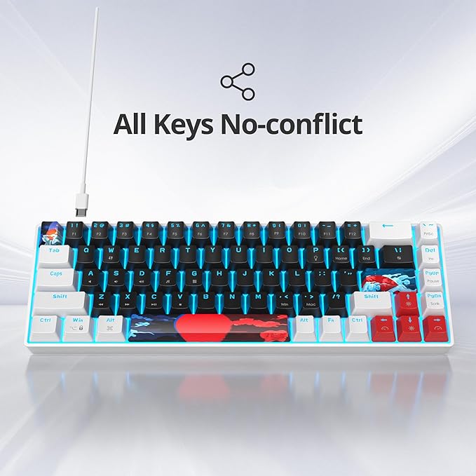 Protable 60% Percent Gaming Keyboard Mechanical, Mini Compact Ice-Blue LED Backlit 68 Keys Wired Office Keyboard with Red Switch for Mac/Win/PS4/PS5(68Black/red Switch)