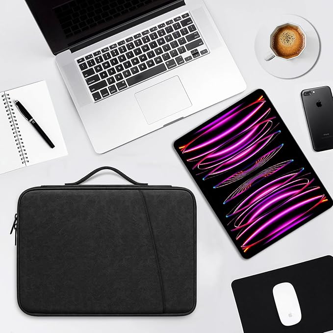 DTTO Tablet Sleeve Bag for New 13 Inch iPad Pro M4/iPad Air M2 2024, 12.9 Inch iPad Pro 6/5/4/3, 12.4 Inch Galaxy Tab S8+/S9+/S9 FE+, Surface Pro 9/8, Waterproof Travel for iPad Case Bag, Black
