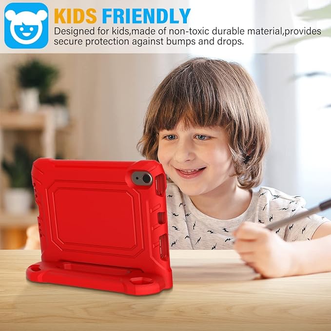 SUPLIK Kids Case for iPad mini 7 (A17 Pro) 2024 & Mini 6 2021, iPad mini 6th/7th Generation Case with Screen Protector, Durable Shockproof Handle Stand Cover for 8.3-inch iPad mini 6/7 Gen, Red