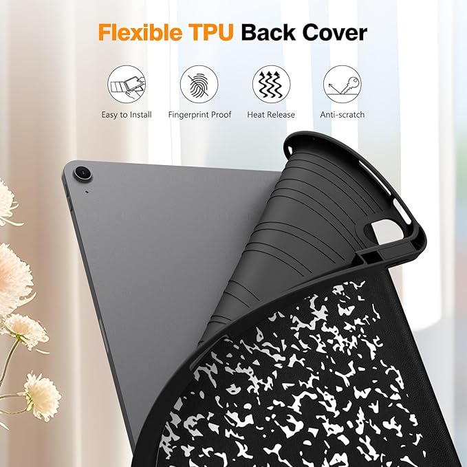 Fintie SlimShell Case for iPad Air 13-inch M4/M3/M2 (2026/2025/2024) - [Built-in Pencil Holder] Soft TPU Protective Stand Back Cover with Auto Wake/Sleep, Composition Book